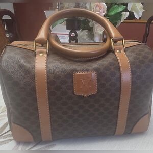 CELINE Macadam Monogram Canvas Boston Top Handle Bag .